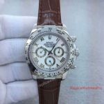 Replica Rolex Cosmograph Daytona Stainless Steel White Roman Dial Leather Watch